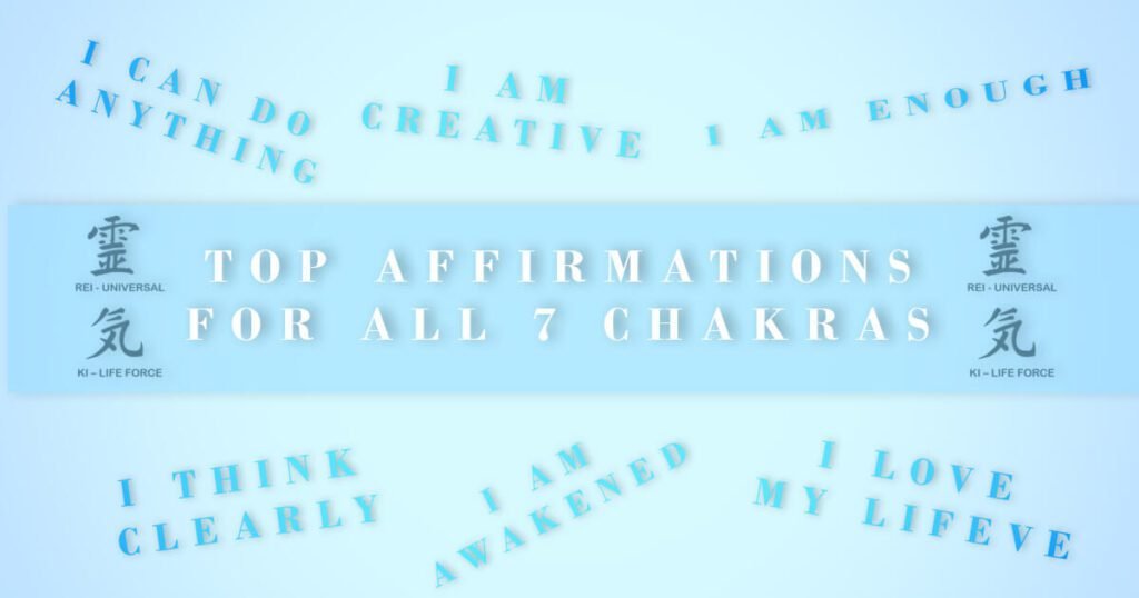 affirmations for healing all 7 chakras text overlay over chakra affirmations text faded