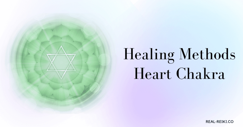 blocked heart chakra healing - green blocked heart chakra symbol with encircling shapes and title text