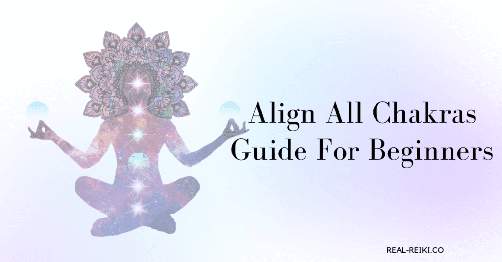 how to align your chakras at home beginners - silhouette with chakras in meditation pose and zig zag shape around his head