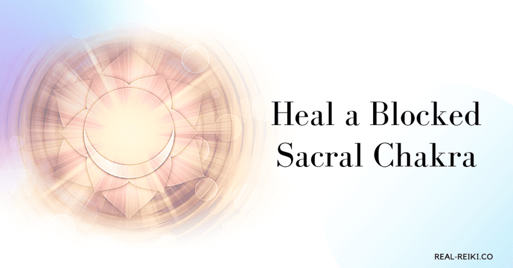 how do you balance your sacral chakra - faded sacral chakra symbol with circles of light around it and title text