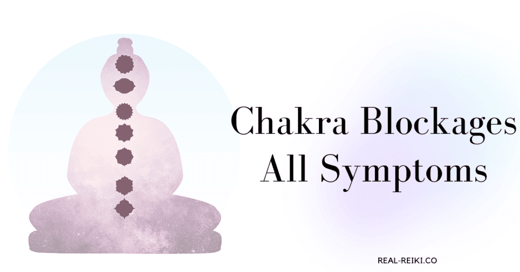 signs symptoms of blocked chakras - silhouette in meditation pose and chakras points being darkened