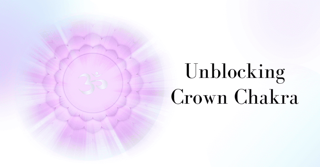unblocking your crown chakra - pink crown chakra symbol with light bursting from its center