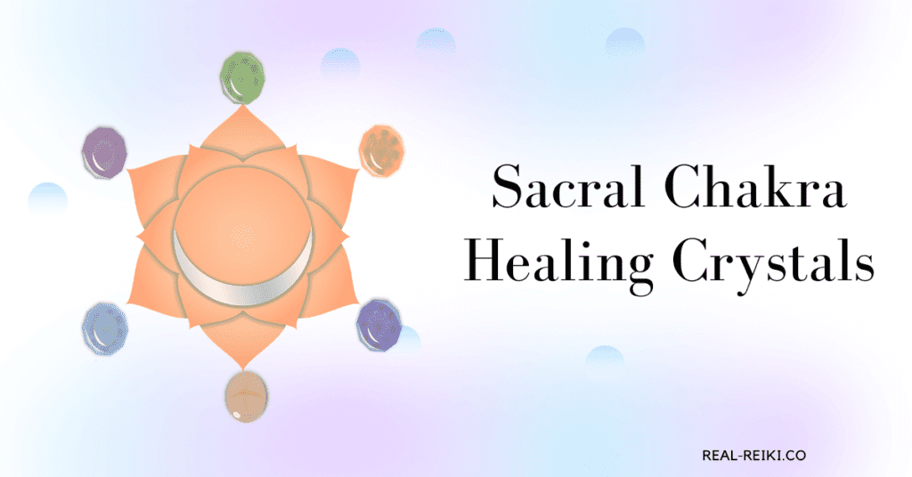 what crystals are good for sacral chakra - sacral chakra symbol with colourful crystals around it