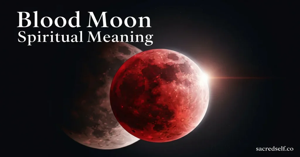 Deep red blood moon during total lunar eclipse in dark night sky