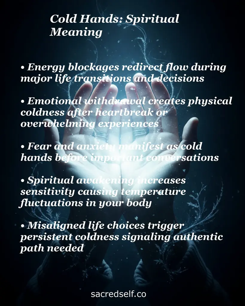 Glowing hands cupping light on dark background with text about energy blockages, emotional withdrawal, anxiety.
