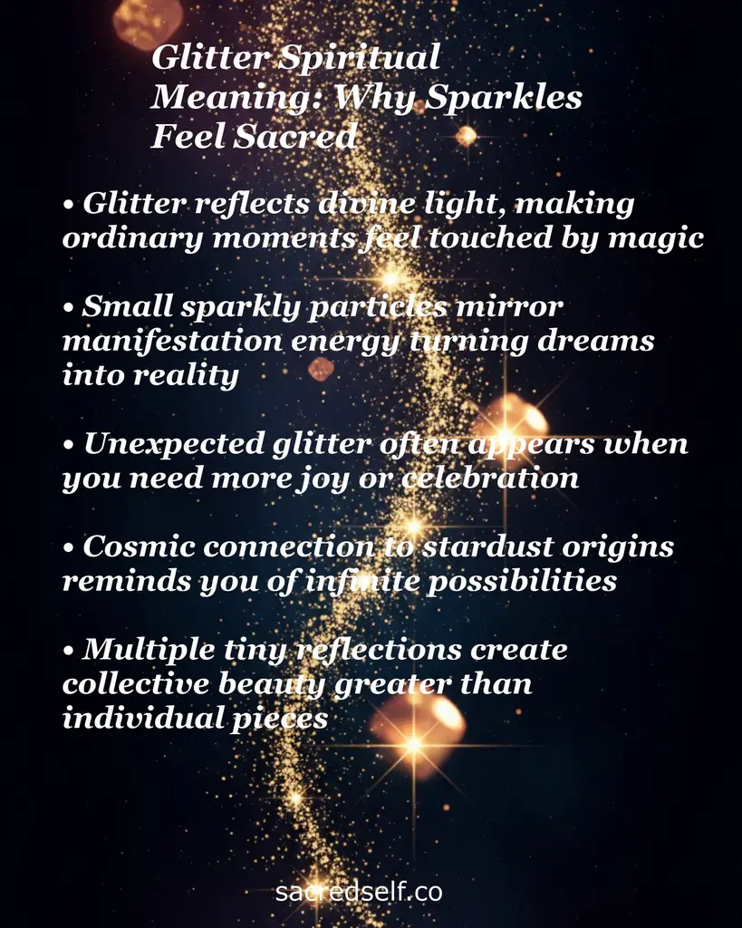 Cosmic dark background with vertical golden glitter trail and text: 'Glitter Spiritual Meaning — Why Sparkles Feel Sacred'