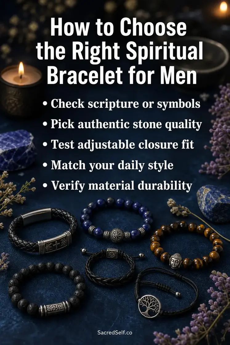 Leather and crystal beaded bracelets arranged with candles and botanicals on deep indigo surface - best spiritual bracelets for men